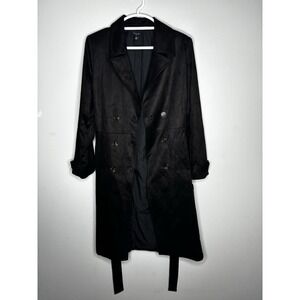 Tahari Womens Long Trench Coat Suede Size 10 Dark Brown